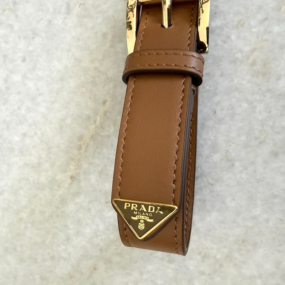 Prada Soft Leather Keychain Wristlet Brown & Gold 1PP186 Made in Italy - Picture 5 of 11